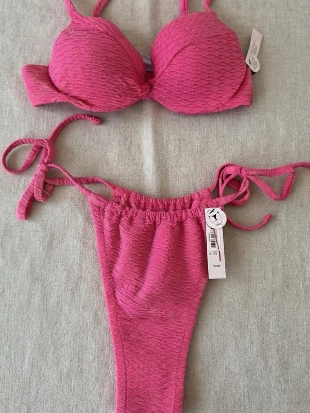 Victoria's Secret Hot Pink Textured Tie-Side Bikini Set